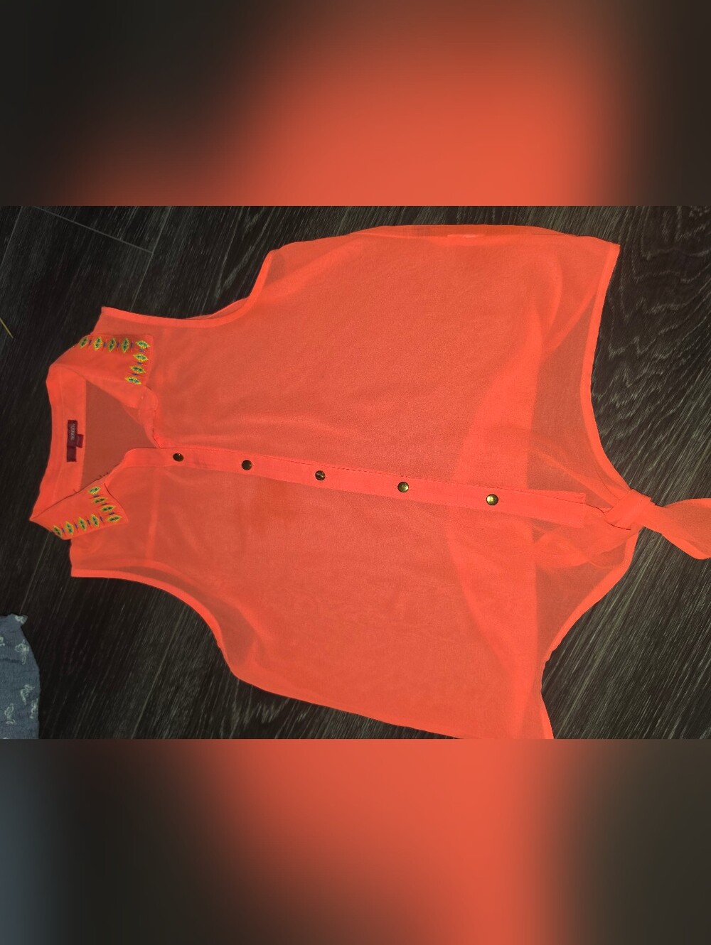 BONGO Neon Coral Sleeveless Bodysuit with Gold Snap Details